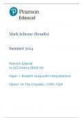 Mark Scheme (Results) Summer 2024 Pearson Edexcel In GCE History (8HI0/1A) Paper 1: Breadth study with interpretations Option 1A: The crusades, c1095–1204