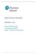 Mark Scheme (Results) Summer 2024 Pearson Edexcel GCE In Geography (8GE0) Paper 1: Dynamic Landscapes