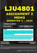 LJU4801 ASSIGNMENT 2 MEMO - SEMESTER 2 - 2024 - UNISA - DUE : 3 SEPTEMBER 2024 - INCLUDES REFERENCES - DISTINCTION GUARANTEED)