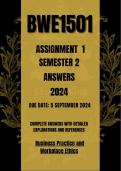 BWE1501 Assignment 1 semester 2 2024 answers