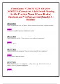 Exam 1,Exam 2 & Final Exams: NUR176/ NUR 176 (New 2024/2025 Updates BUNDLED TOGETHER WITH COMPLETE SOLUTIONS) Concepts of Adult Health Nursing for the Practical Nurse I |  Questions and Verified Answers| 100% Correct - Hondros