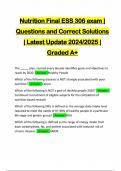 Nutrition Final ESS 306 exam | Questions and Correct Solutions | Latest Update 2024/2025 | Graded A+