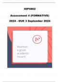 IOP4862 Assessment 4 (COMPLETE QUESTIONS & ANSWERS) 2024 - DUE 3 September 2024 ;100 % TRUSTED workings, Expert Solved, Explanations and Solutions.