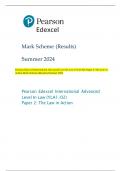 Pearson Edexcel International Advanced Level In Law (YLA1/02) Paper 2: The Law in  Action Mark Scheme (Results) Summer 2024