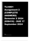 TLI4801 Assignment 2 (COMPLETE ANSWERS) Semester 2 2024 (658416) - DUE 17 September 2024 -DISTINCTION GARANTEED