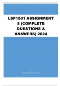 LSP1501 Assignment 8 (COMPLETE ANSWERS) 2024 - DUE 9 September 2024 -DISTINCTION GARANTEED