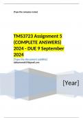 TMS3723 Assignment 5 (COMPLETE ANSWERS) 2024 - DUE 9 September 2024 ; 100% TRUSTED Complete, trusted solutions and explanation Ensure your success with us... 