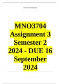 MNO3704 Assignment 3 (COMPLETE ANSWERS) Semester 2 2024 - DUE 16 September 2024 ; 100% TRUSTED Complete, trusted solutions and explanations. 