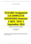 TAX2601 Assignment 3 (COMPLETE ANSWERS) Semester 2 2024 - DUE 2 September 2024 ; 100% TRUSTED Complete, trusted solutions and explanation