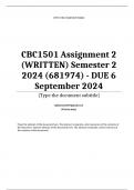 CBC1501 Assignment 2 (WRITTEN) Semester 2 2024 (681974) - DUE 6 September 2024 ;100 % TRUSTED workings, Expert Solved, Explanations and Solutions. 