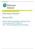 Pearson Edexcel International Advanced Level In Accounting (WAC11) Paper 01 Unit 1: The Accounting  System and Costing Mark Scheme (Results) Summer 2024