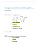 BIOL 103 Quiz 8 Biological Macromolecules Unit Answered