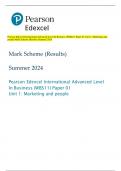 Pearson Edexcel International Advanced Level In Business (WBS11) Paper 01 Unit 1: Marketing and  people Mark Scheme (Results) Summer 2024