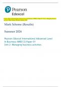 Pearson Edexcel International Advanced Level In Business (WBS12) Paper 01 Unit 2: Managing business  activities Mark Scheme (Results) Summer 2024