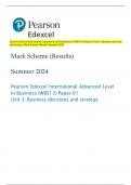 Pearson Edexcel International Advanced Level In Business (WBS13) Paper 01 Unit 3: Business decisions  and strategy Mark Scheme (Results) Summer 2024