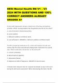 HESI Mental Health RN V1 – V3 2024 WITH QUESTIONS AND 100% CORRECT ANSWERS ALREADY GRADED A+