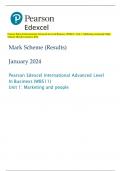 Pearson Edexcel International Advanced Level In Business (WBS11) Unit 1: Marketing and people Mark  Scheme (Results) January 2024