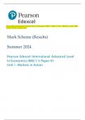 Pearson Edexcel International Advanced Level In Economics (WEC11) Paper 01 Unit 1: Markets in Action Mark  Scheme (Results) Summer 2024