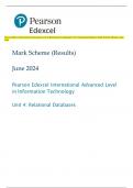 Pearson Edexcel International Advanced Level in Information Technology Unit 4: Relational Databases Mark Scheme (Results) June  2024