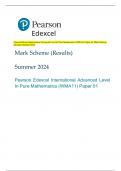 Pearson Edexcel International Advanced Level In Pure Mathematics (WMA11) Paper 01 Mark Scheme  (Results) Summer 2024