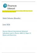 Pearson Edexcel International Advanced Subsidiary Level In Physics (WPH12) Paper 01 Waves and  Electricity Mark Scheme (Results) June 2024