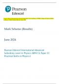 Pearson Edexcel International Advanced Subsidiary Level In Physics (WPH13) Paper 01 Practical Skills  in Physics I Mark Scheme (Results) June 2024