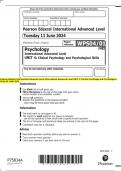 Pearson Edexcel International Advanced Level International Advanced Level UNIT 4: Clinical Psychology and Psychological  Skills QP JUNE 2024 I