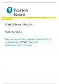 Pearson Edexcel International Advanced Level in Psychology (WPS03) Paper 01 Applications of Psychology Mark Scheme  (Results) Summer 2024