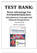 Test Bank For Davis Advantage for Pathophysiology: Introductory Concepts and Clinical Perspectives Third Edition by Theresa Capriotti , All Chapters. Latest Edition 