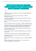 2024 PSI ESTHETICS INDIANA STATE BOARD STUDY GUIDE EXAM WITH CORRECT ANSWERS 	