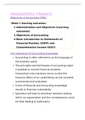 Summary of week 1 of managerial finance: Objective of Accounting