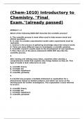 (Chem-1010) Introductory to Chemistry. Final Exam.(already passed).