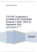 CIV3701 Assignment 2 (COMPLETE ANSWERS) Semester 2 2024 - DUE 26 September 2024 ; 100% TRUSTED Complete, trusted solutions and explanationsEnsure your success with us...