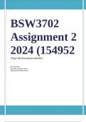 BSW3702 Assignment 2 Full Solutions 2024 (154952) - DUE 5 September 2024 ;100 % TRUSTED workings, Expert Solved, Explanations and Solutions. 