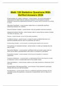 Math 120 Statistics Questions With  Verified Answers 2024 