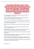 Food Safety Manager Flash Cards, ServSafe Manager Exam(80 Questions), Texas food manager, Food Manager Exam, Food Manager Practice Exam Questions With Complete Solutions Rated A+