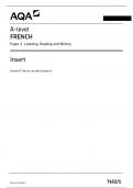 AQA A-level FRENCH Paper 1 Listening, Reading and Writing Insert 7652/1 2024