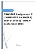 BSW3702 Assignment 2 (COMPLETE ANSWERS) 2024 (154952) - DUE 5 September 2024 workings, explanations and solutions