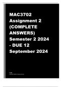 MAC3702 Assignment 2 (COMPLETE ANSWERS) Semester 2 2024 - DUE 12 September 2024 ; 100% TRUSTED Complete, trusted solutions and explanations.