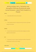AP Psychology Unit 2, Sensation and  Perception Overview Questions & 100%  Correct Answers- Latest Test | Graded A+ |  Passed