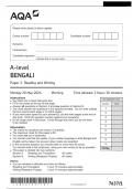 AQA A-level BENGALI 7637/1  Paper 1 Reading and Writing Questions Paper 2024