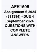 AFK1505 Assignment 6 2024 (891394) - DUE 4 September 2024 QUESTIONS WITH COMPLETE