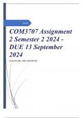 COM3707 Assignment 2 Semester 2 2024 - DUE 13 September 2024 QUESTIONS AND ANSWERS