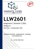 LLW2601 Assignment 2 (DETAILED ANSWERS) Semester 2 2024 - DISTINCTION GUARANTEED