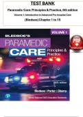 Test Bank  For Paramedic Care: Principles & Practice, 6th edition Volume 1 by Bledsoe, ISBN: 9780136895299, All 15 Chapters Covered, Verified Latest Edition