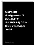 CSP4801 Assignment 5 (COMPLETE ANSWERS) 2024 - DUE 7 October 2024 ; 100% TRUSTED Complete, trusted solutions and explanations. 