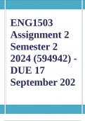 ENG1503 Assignment 2 (COMPLETE ANSWERS) Semester 2 2024 (594942) - DUE 17 September 2024 ; 100% TRUSTED Complete, trusted solutions and explanations