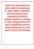 RAMP TEST EXAM (2023/24) WITH COMPLETE QUESTIONS &  100% CORRECT ANSWERS  WITH RATIONALES WELL EXPLAINED BY EXPERTS ALREADY PASSED!!!!! GRADED A+ 2024 LATEST UPDATE WITH 100% GUARANTEED SUCCESS AFTER DOWNLOAD (ALL YOU NEED TO PASS YOUR EXAMS)