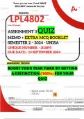 LPL4802 ASSIGNMENT 3 QUIZ MEMO - SEMESTER 2 - 2024 - UNISA - DUE : 13 SEPTEMBER 2024 - UNIQUE NUMBER:-  303895 (DISTINCTION GUARANTEED)