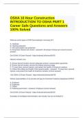 OSHA 10 Hour Construction INTRODUCTION TO OSHA PART 1 Career Safe Questions and Answers 100% Solved